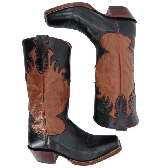 Vintage Justin Cowgirl Womens 7B Black Brown Cowboy Boots Western Square Toe - Picture 6 of 16